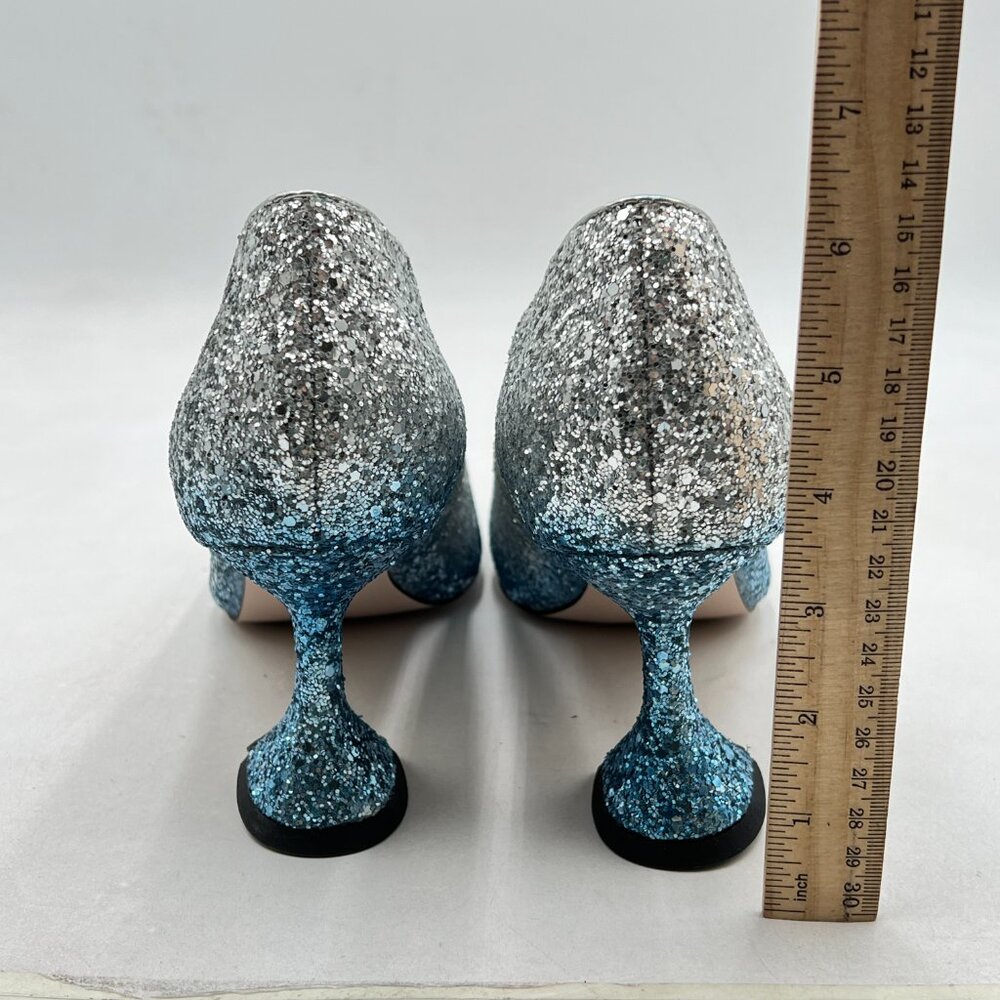 YDN Silver Blue Pointed Toe Slip on Pumps Special High Heel Shoe for Party - Picture 5 of 8
